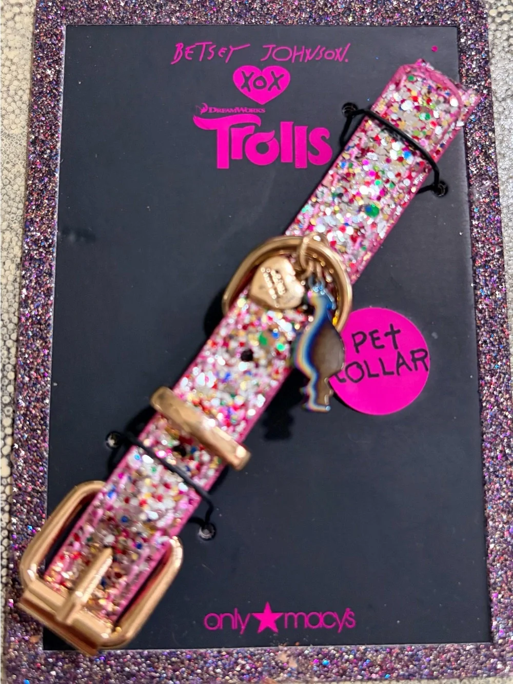 Betsey Johnson XOX Trolls Glitter Pet Collar and matching leash NWT